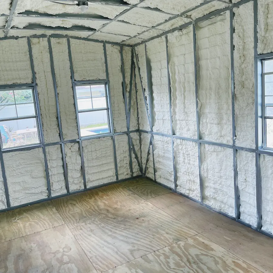 Closed-cell spray foam insulation applied to wall cavities in a residential project in Crosspointe